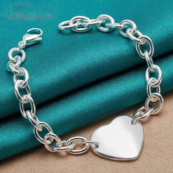 Sterling Silver 925 Chain bracelet with Heart Charm #1507 - Picture 3 of 7